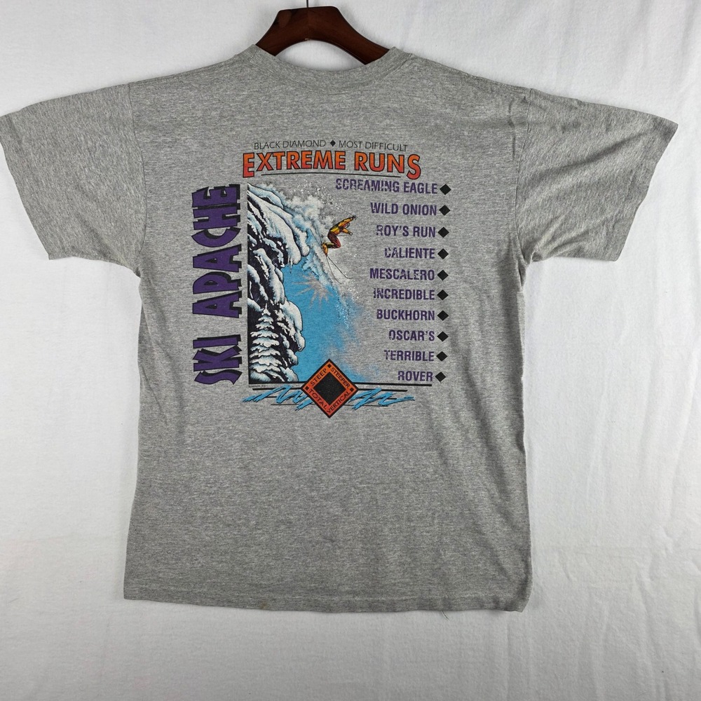 Anvil Men's Ski Apache Extreme Runs Vintage Graphic T-Shirt Gray Size L
